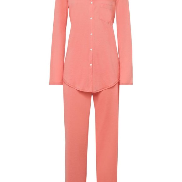 NewWT HANRO %100 COTTON DELUXE LONG SLV BUTTON FRONT PAJAMA L Made in Portugal - Picture 6 of 10